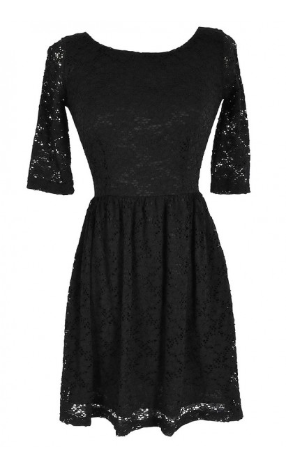 Black Three Quarter Sleeve Lace Dress